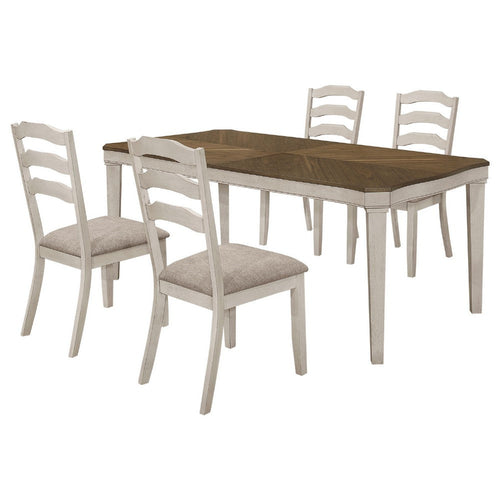 Rina 5pc Dining Table Set | Dark Brown Wood | 4 Khaki Polyester Chairs