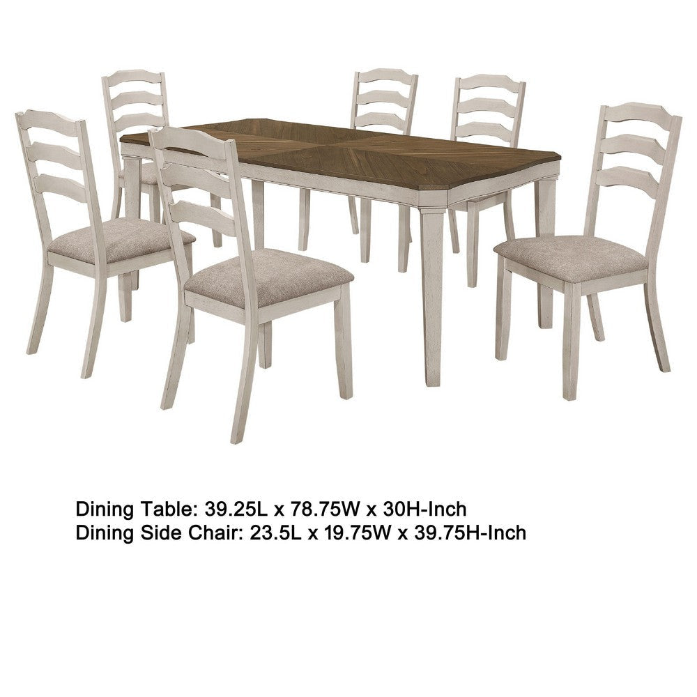 Rina 7pc Dining Table Set | Dark Brown Wood | 6 Khaki Polyester Chairs BM337979