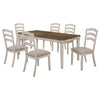 Rina 7pc Dining Table Set | Dark Brown Wood | 6 Khaki Polyester Chairs