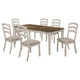 Rina 7pc Dining Table Set | Dark Brown Wood | 6 Khaki Polyester Chairs