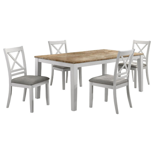 Hoa 5pc Dining Table Set | Natural Brown & White Wood | 4 Side Chairs