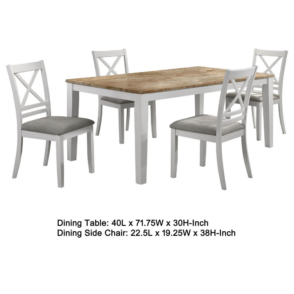 Hoa 5pc Dining Table Set | Natural Brown & White Wood | 4 Side Chairs BM337980