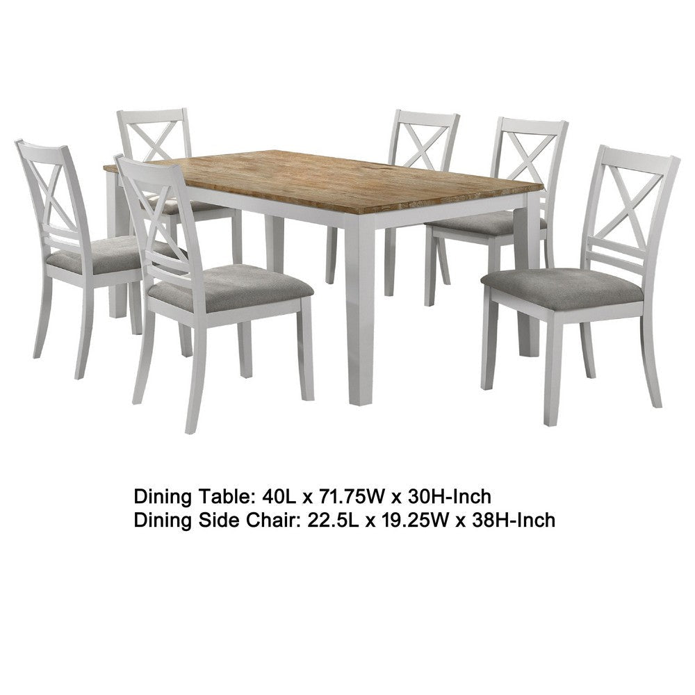 Hoa 7pc Dining Table Set | Natural Brown & White Wood | 6 Side Chairs BM337981