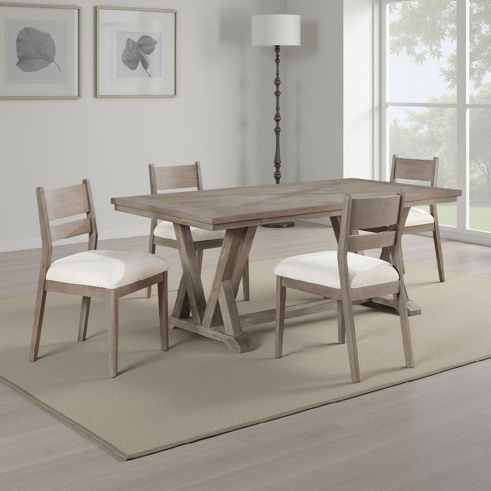 Elia 5pc Dining Table Set | Coastal Gray Hardwood | 4 Ivory White Chairs