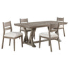 Elia 5pc Dining Table Set | Coastal Gray Hardwood | 4 Ivory White Chairs