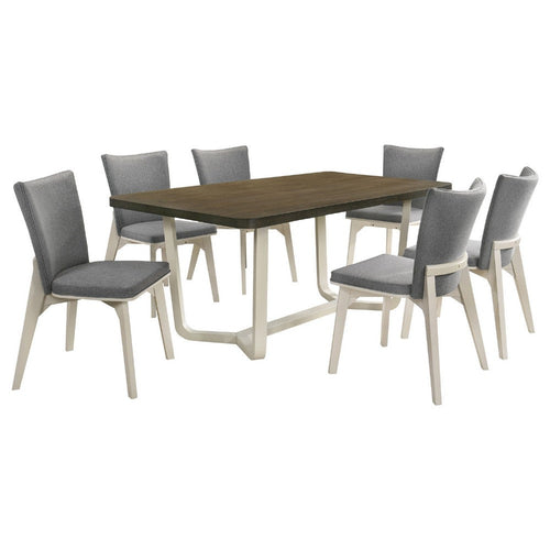 Loxy 7pc Dining Table Set | Dark Brown Wood Top | White | 6 Side Chairs