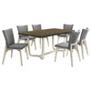 Loxy 7pc Dining Table Set | Dark Brown Wood Top | White | 6 Side Chairs
