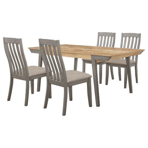 Nisa 5pc Dining Table Set | Natural Brown Wood | 4 Coastal Gray Chairs