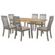 Nisa 7pc Dining Table Set | Natural Brown Wood | 6 Coastal Gray Chairs