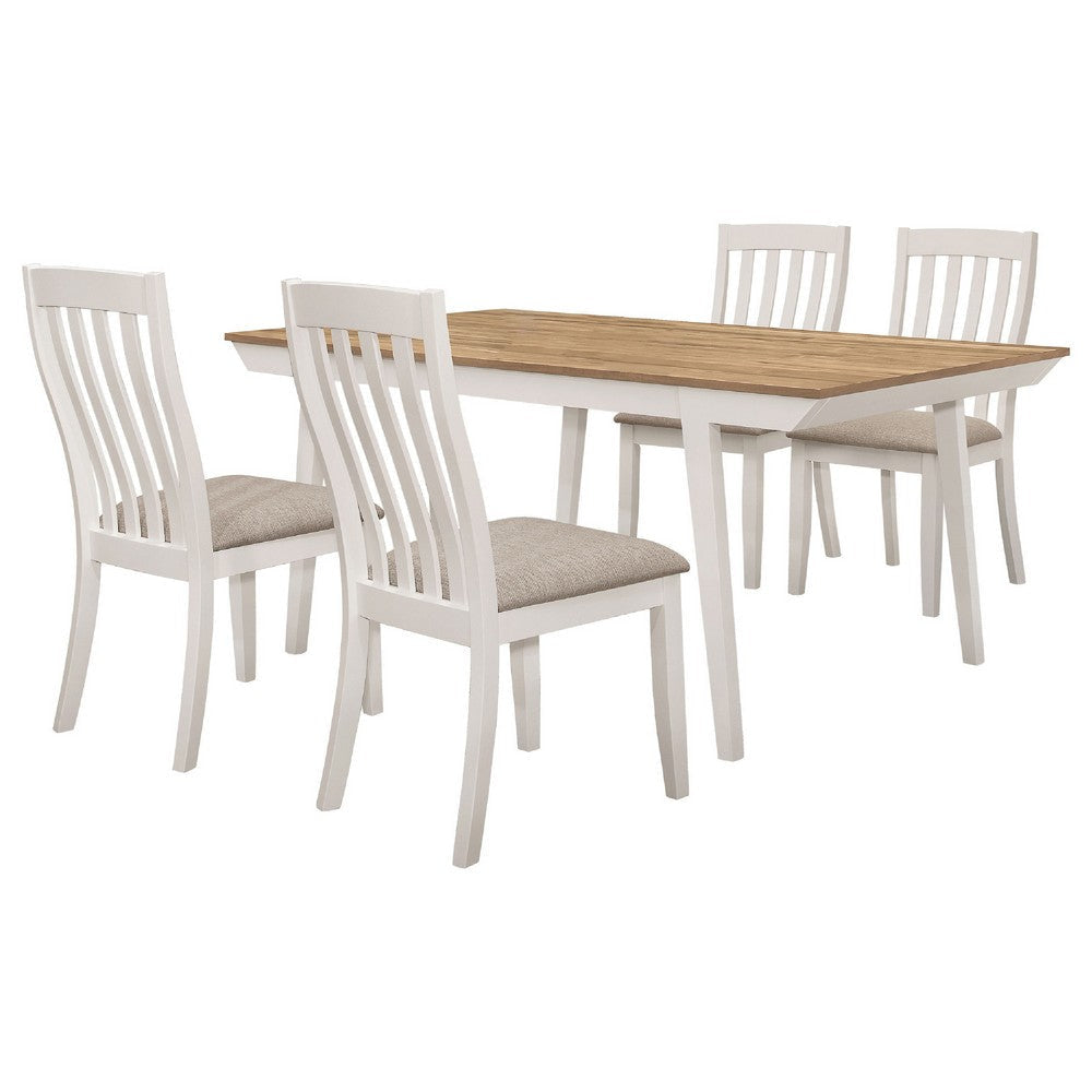 Nisa 5pc Dining Table Set | Natural Brown Wood & Off White | 4 Chairs