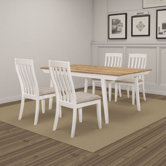 Nisa 5pc Dining Table Set | Natural Brown Wood & Off White | 4 Chairs