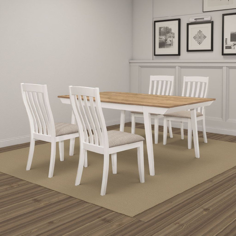 Nisa 5pc Dining Table Set | Natural Brown Wood & Off White | 4 Chairs