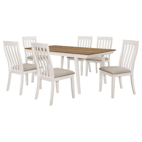 Nisa 7pc Dining Table Set | Natural Brown Wood & Off White | 6 Chairs