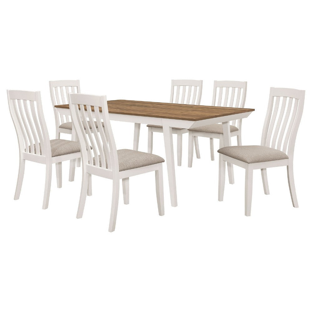 Nisa 7pc Dining Table Set | Natural Brown Wood & Off White | 6 Chairs