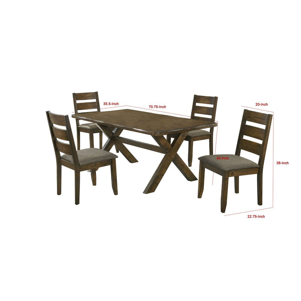 Siny 5pc Dining Table Set | Nutmeg Brown Finish | 4 Padded Side Chairs BM337994