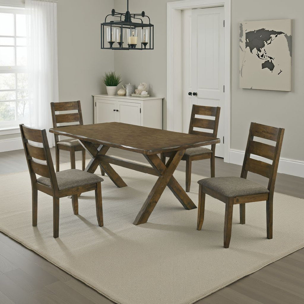 Siny 5pc Dining Table Set | Nutmeg Brown Finish | 4 Padded Side Chairs
