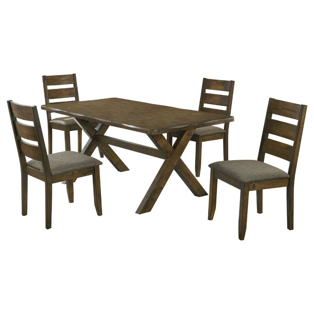 Siny 5pc Dining Table Set | Nutmeg Brown Finish | 4 Padded Side Chairs