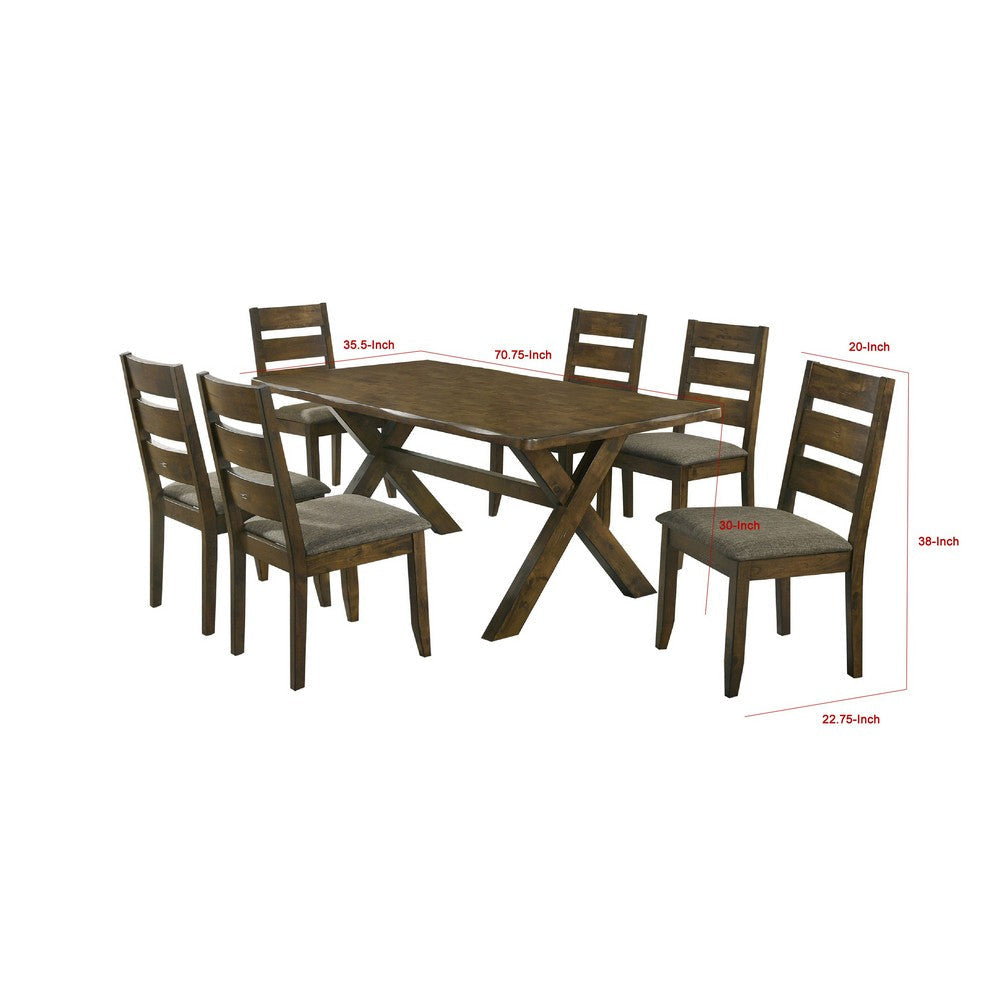 Siny 7pc Dining Table Set | Nutmeg Brown Finish | 6 Padded Side Chairs BM337996