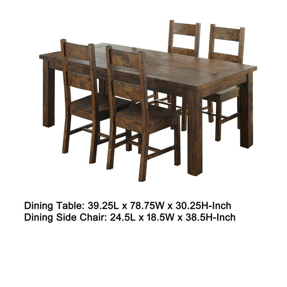 Caly 5pc Dining Table Set | Golden Brown | 4 Side Chairs | Beige Seats BM337997