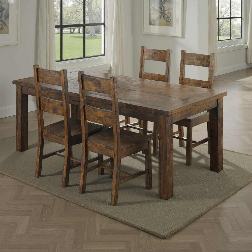 Caly 5pc Dining Table Set | Golden Brown | 4 Side Chairs | Beige Seats
