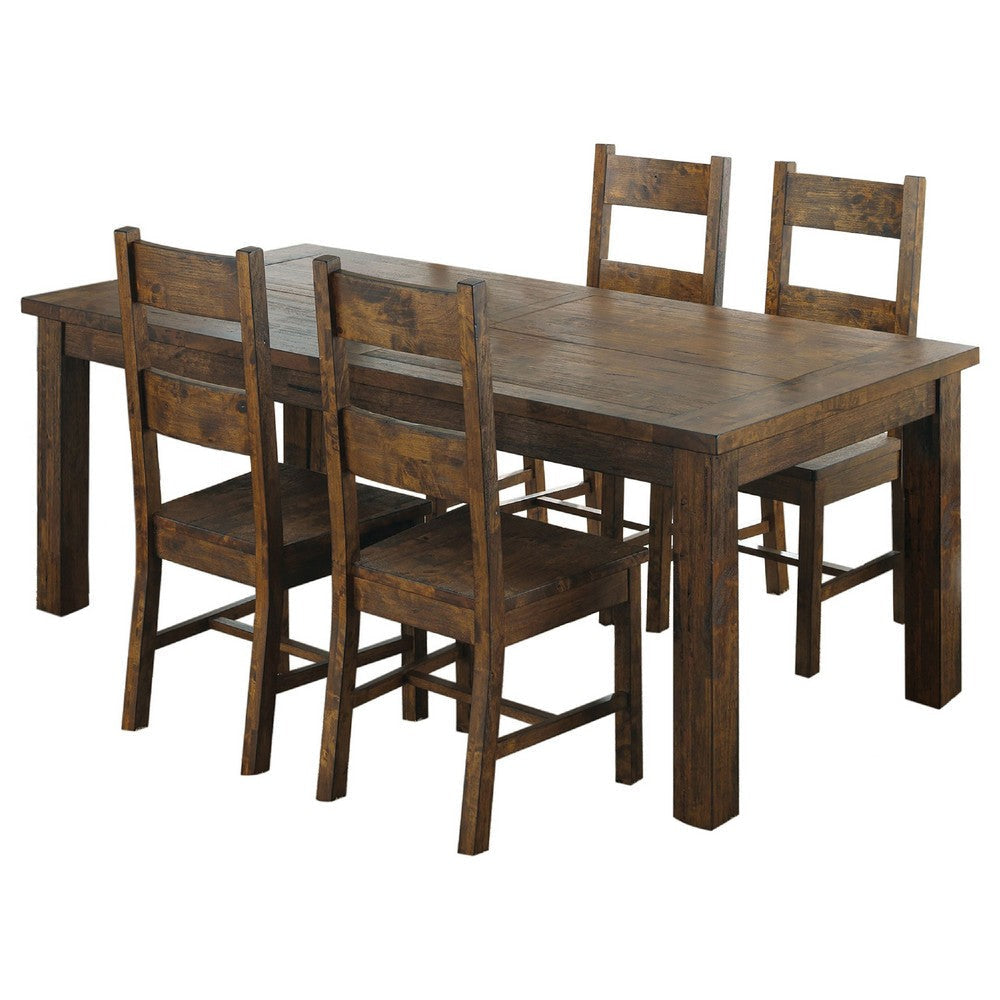 Caly 5pc Dining Table Set | Golden Brown | 4 Side Chairs | Beige Seats