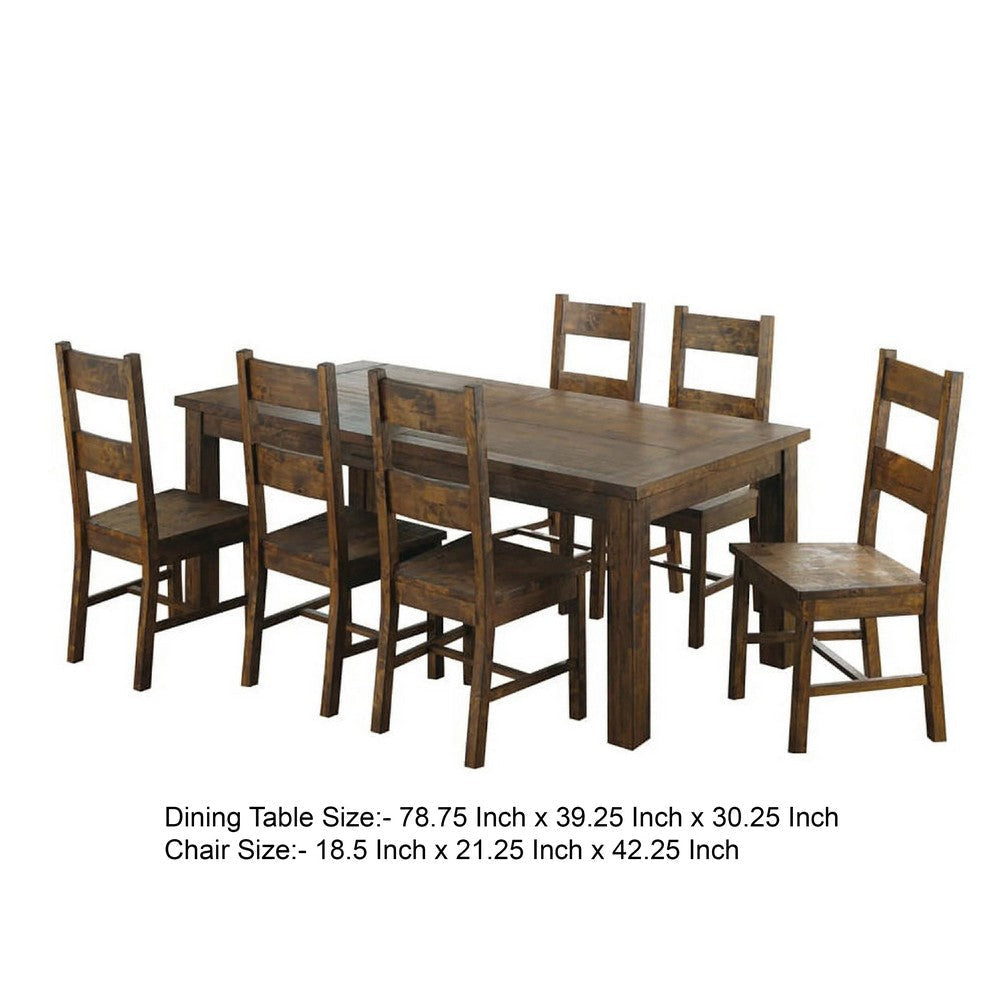 Caly 7pc Dining Table Set | Golden Brown | 6 Side Chairs | Beige Seats BM337998