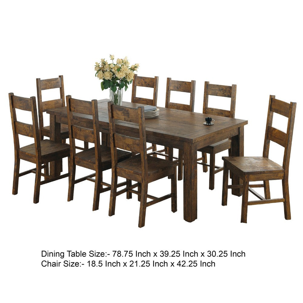 Caly 9pc Dining Table Set | Golden Brown | 8 Side Chairs | Beige Seats BM337999