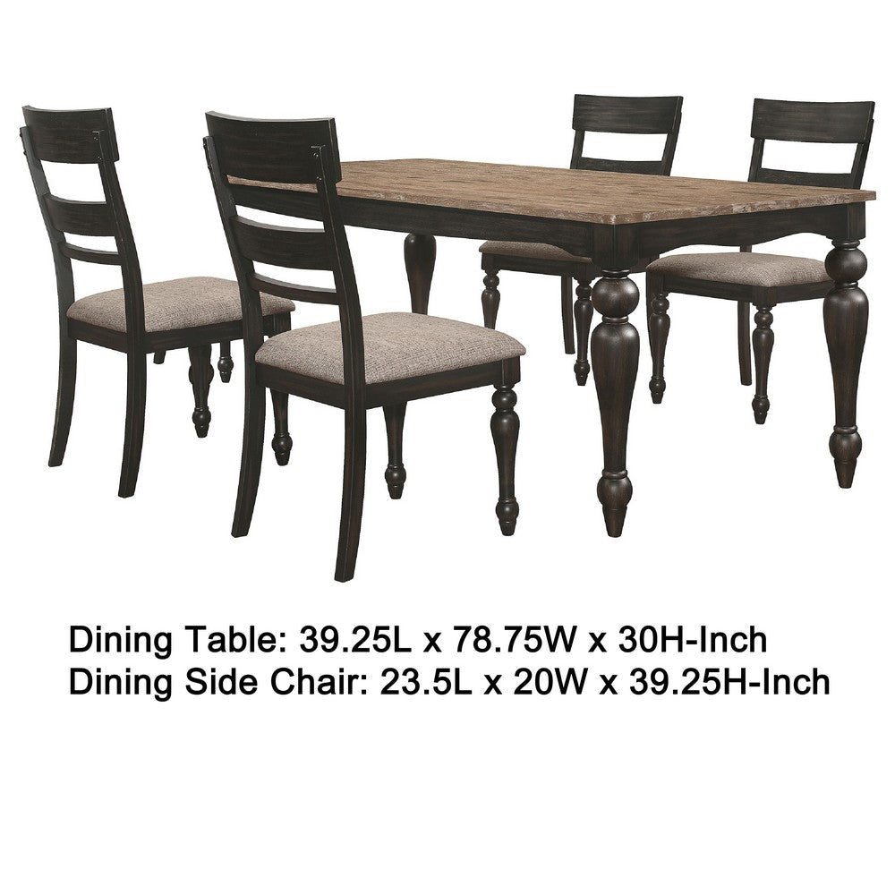 Brad 5pc Dining Table Set | Brushed Hardwood Top | 4 Chairs Light Brown Seats BM338002