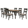 Brad 7pc Dining Table Set | Brushed Hardwood Top | 6 Chairs Light Brown Seats