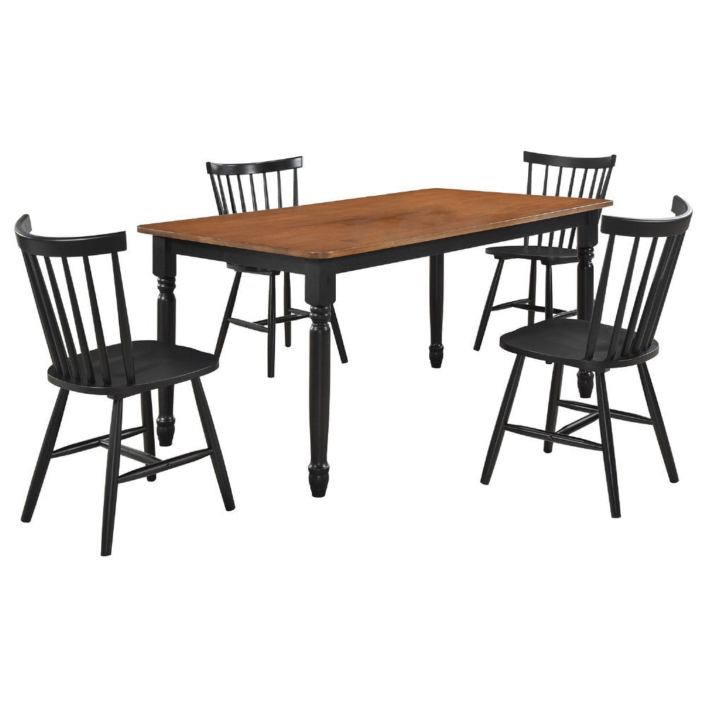 Halie 5pc Dining Table Set | Walnut Brown Wood | 4 Spindle Back Chairs