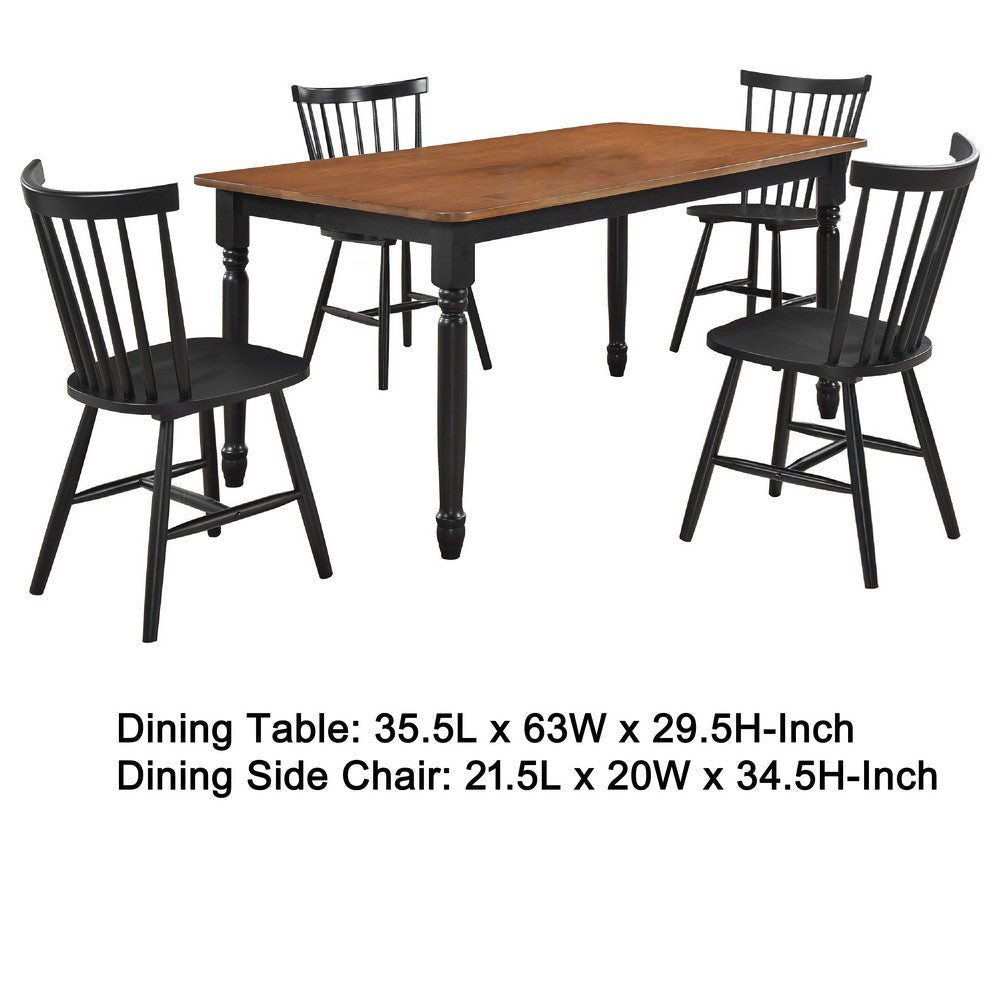 Halie 5pc Dining Table Set | Walnut Brown Wood | 4 Spindle Back Chairs BM338005
