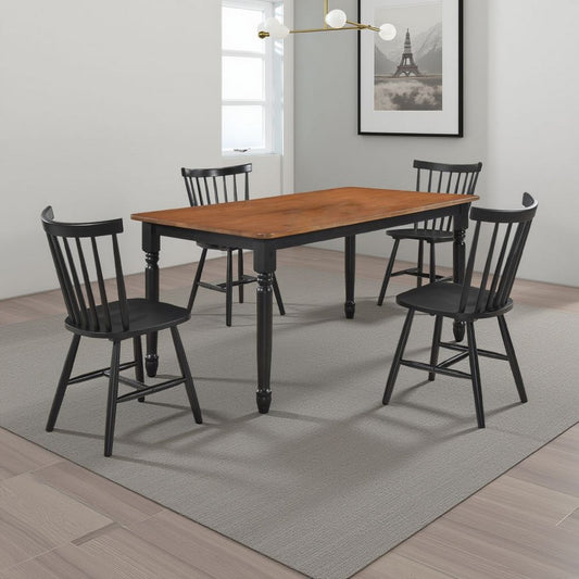 Halie 5pc Dining Table Set | Walnut Brown Wood | 4 Spindle Back Chairs