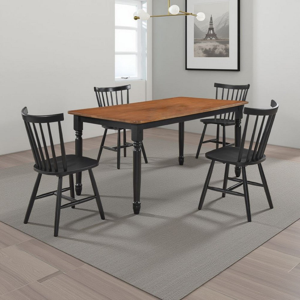 Halie 5pc Dining Table Set | Walnut Brown Wood | 4 Spindle Back Chairs