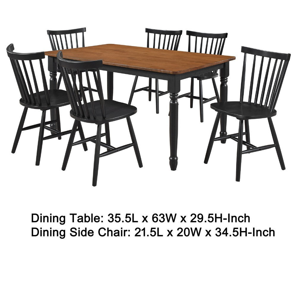 Halie 7pc Dining Table Set | Walnut Brown Wood | 6 Spindle Back Chairs BM338006