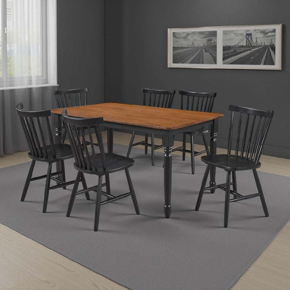 Halie 7pc Dining Table Set | Walnut Brown Wood | 6 Spindle Back Chairs