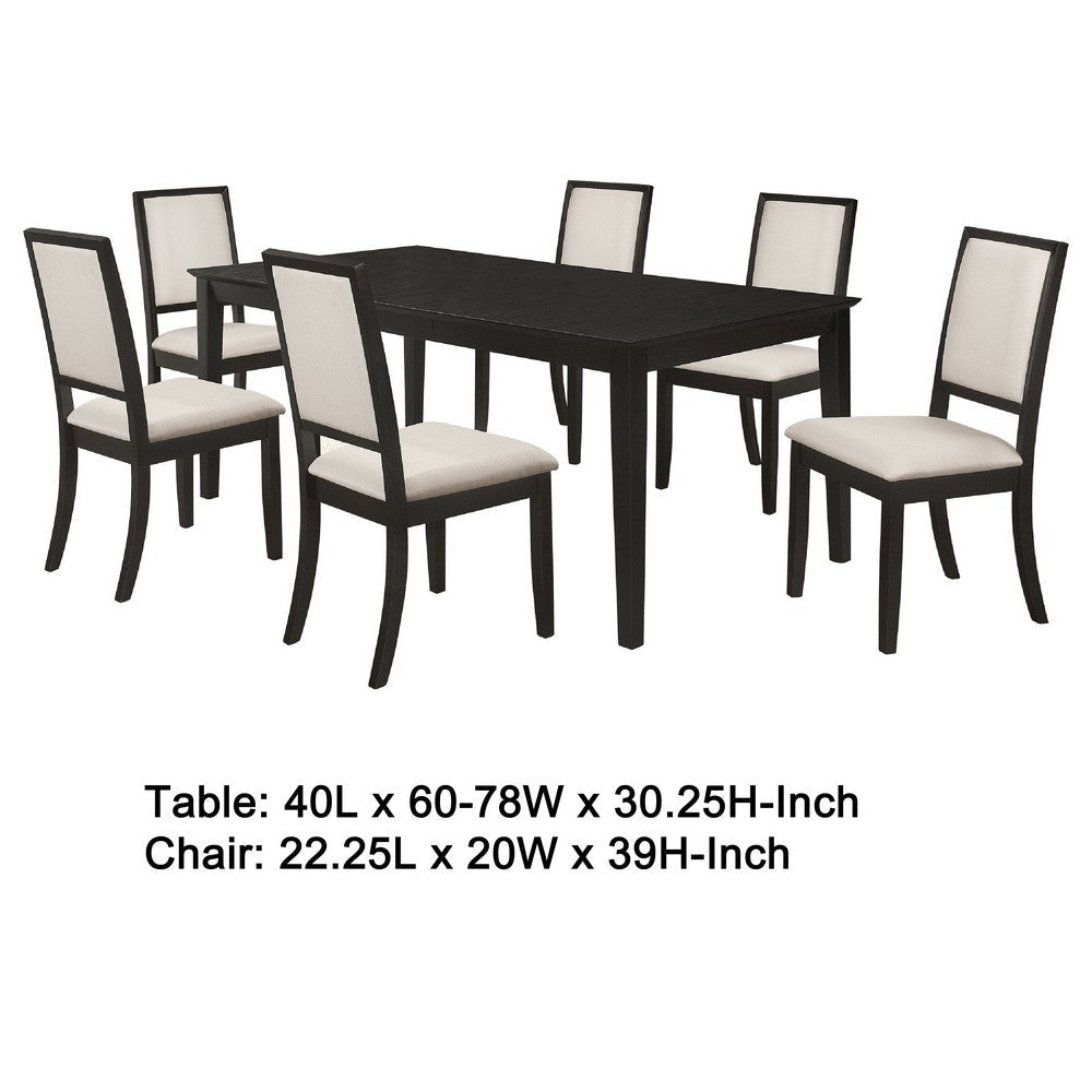 Lela 7pc Extendable Dining Table and 6 Chair Set | Black and Ivory BM338012