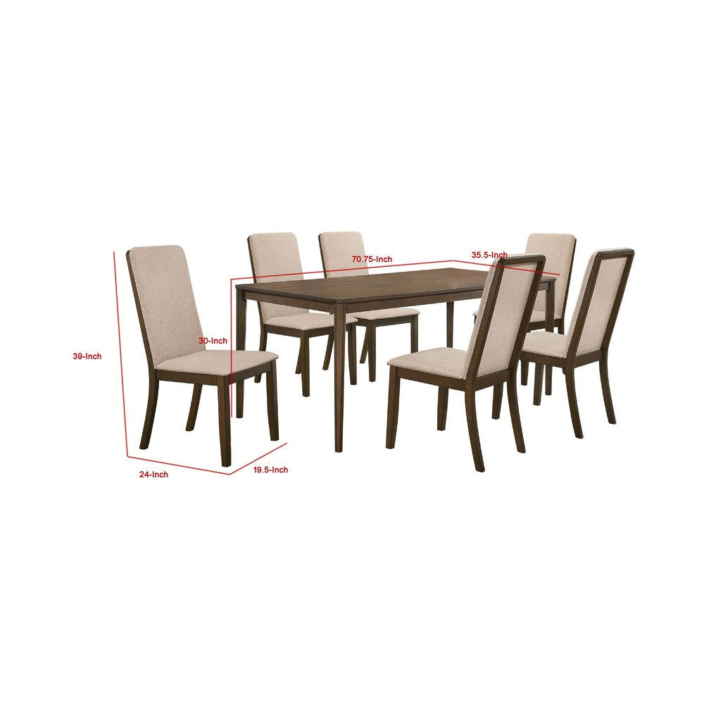 Wela 7pc Dining Table Set with 6 Latte Twill Chairs | Walnut Brown BM338014