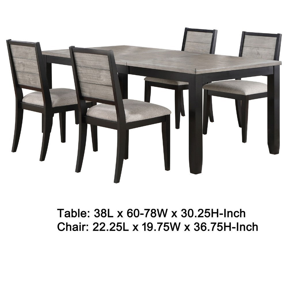 Elina 5pc Extendable Dining Table with 4 Chairs | Farmhouse Gray Black BM338015