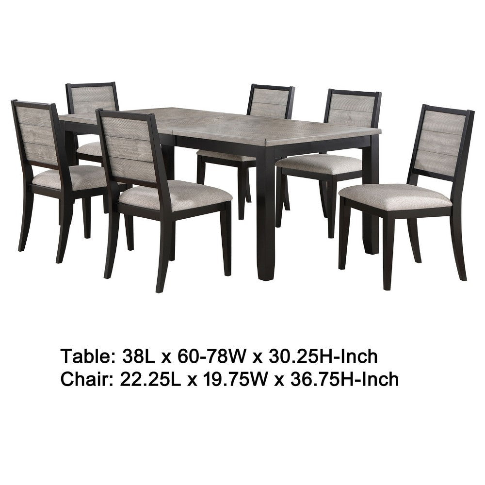 Elina 7pc Extendable Dining Table with 6 Chairs | Farmhouse Gray Black BM338016