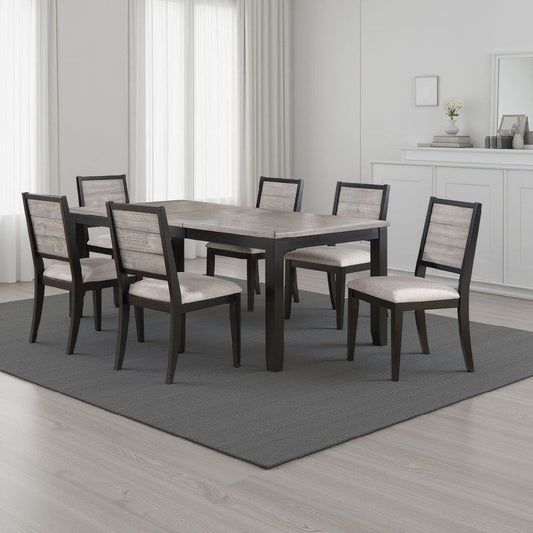 Elina 7pc Extendable Dining Table with 6 Chairs | Farmhouse Gray, Black