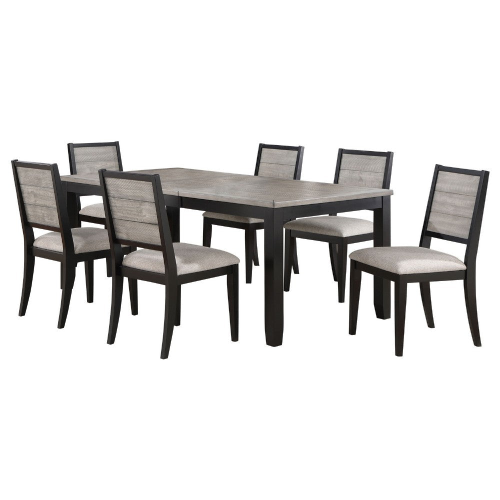 Elina 7pc Extendable Dining Table with 6 Chairs | Farmhouse Gray, Black