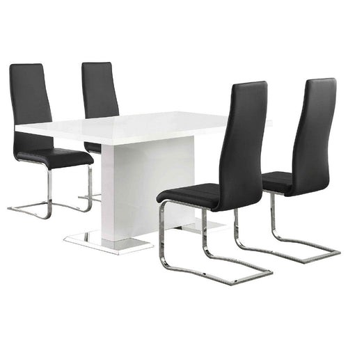 Feni 5pc Dining Table and 4 Black Faux Leather Chairs | White Gloss