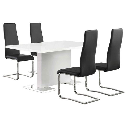Feni 5pc Dining Table and 4 Black Faux Leather Chairs | White Gloss