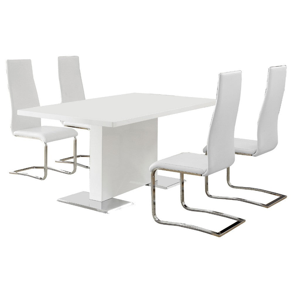Feni 5pc Dining Table and 4 White Faux Leather Chairs | Gloss