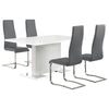 Feni 5pc Dining Table and 4 Gray Faux Leather Chairs | White Gloss