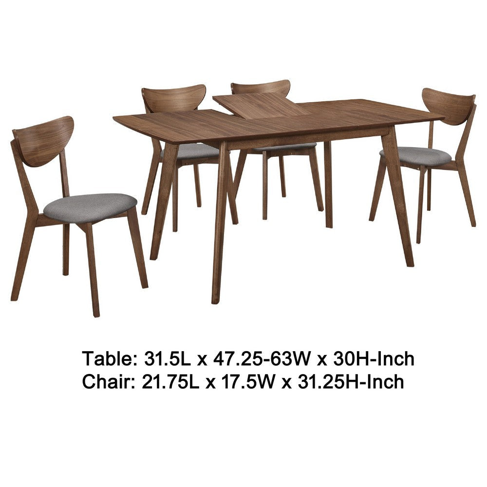 Relo 5pc Extendable Dining Table and 4 Chairs | Walnut Brown | Gray BM338022