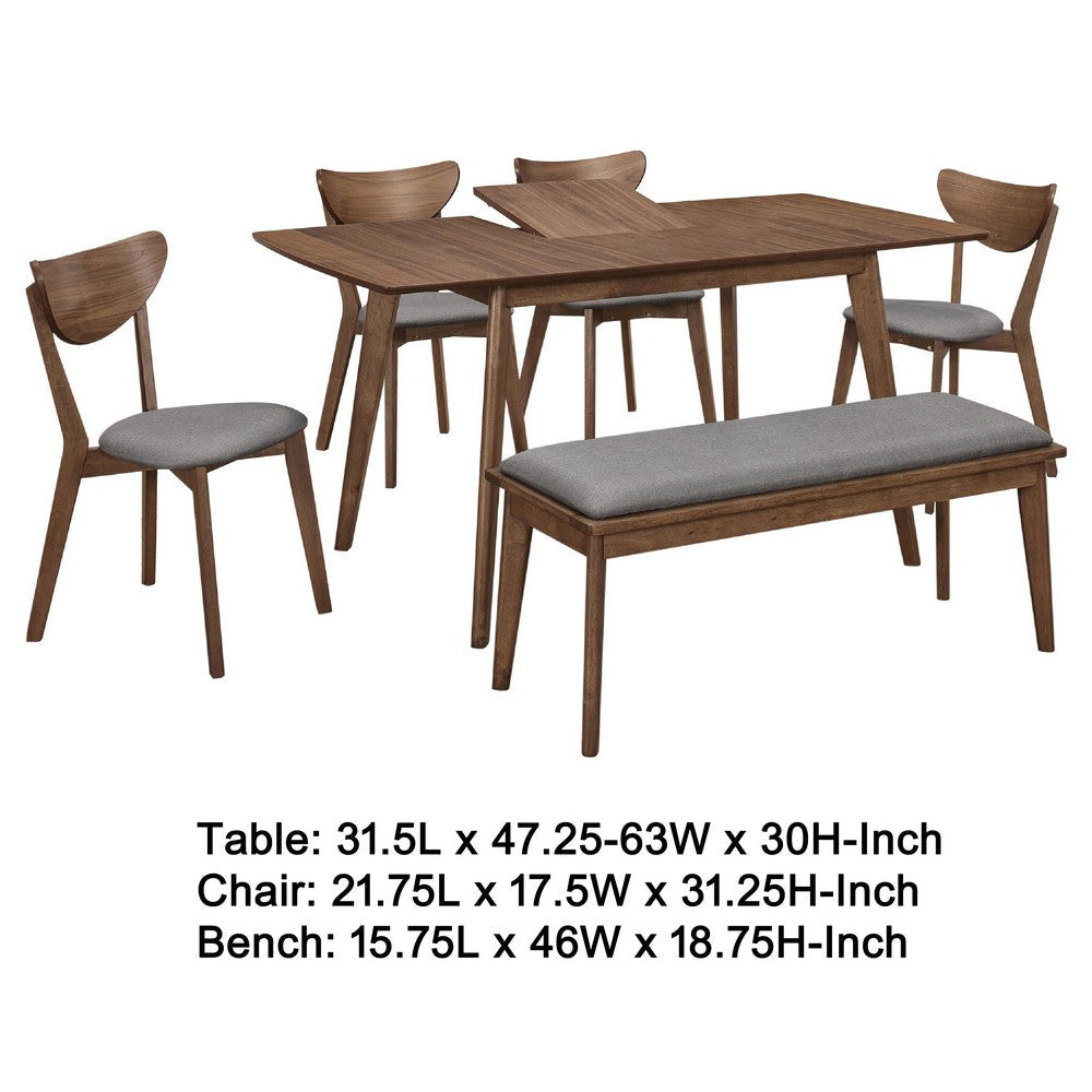 Relo 6pc Extendable Dining Table | Bench | 4 Chairs | Walnut Brown & Gray BM338023