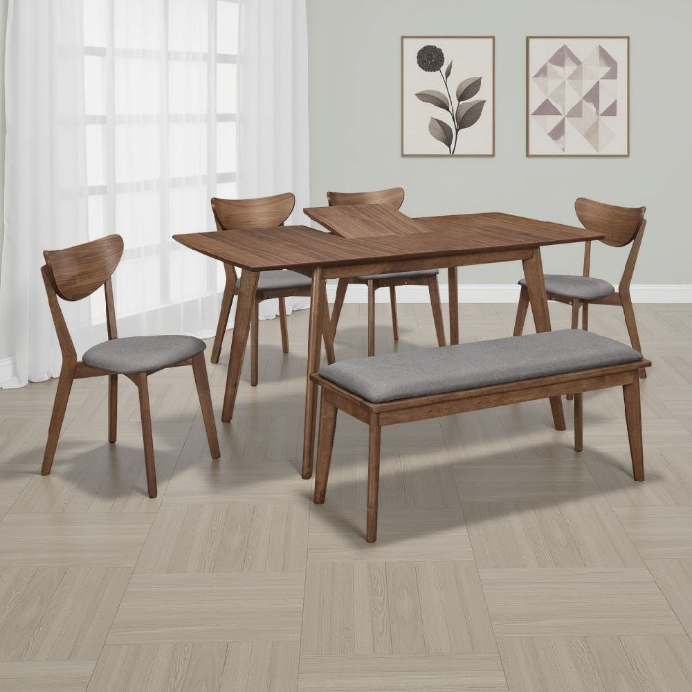 Relo 6pc Extendable Dining Table | Bench | 4 Chairs | Walnut Brown & Gray