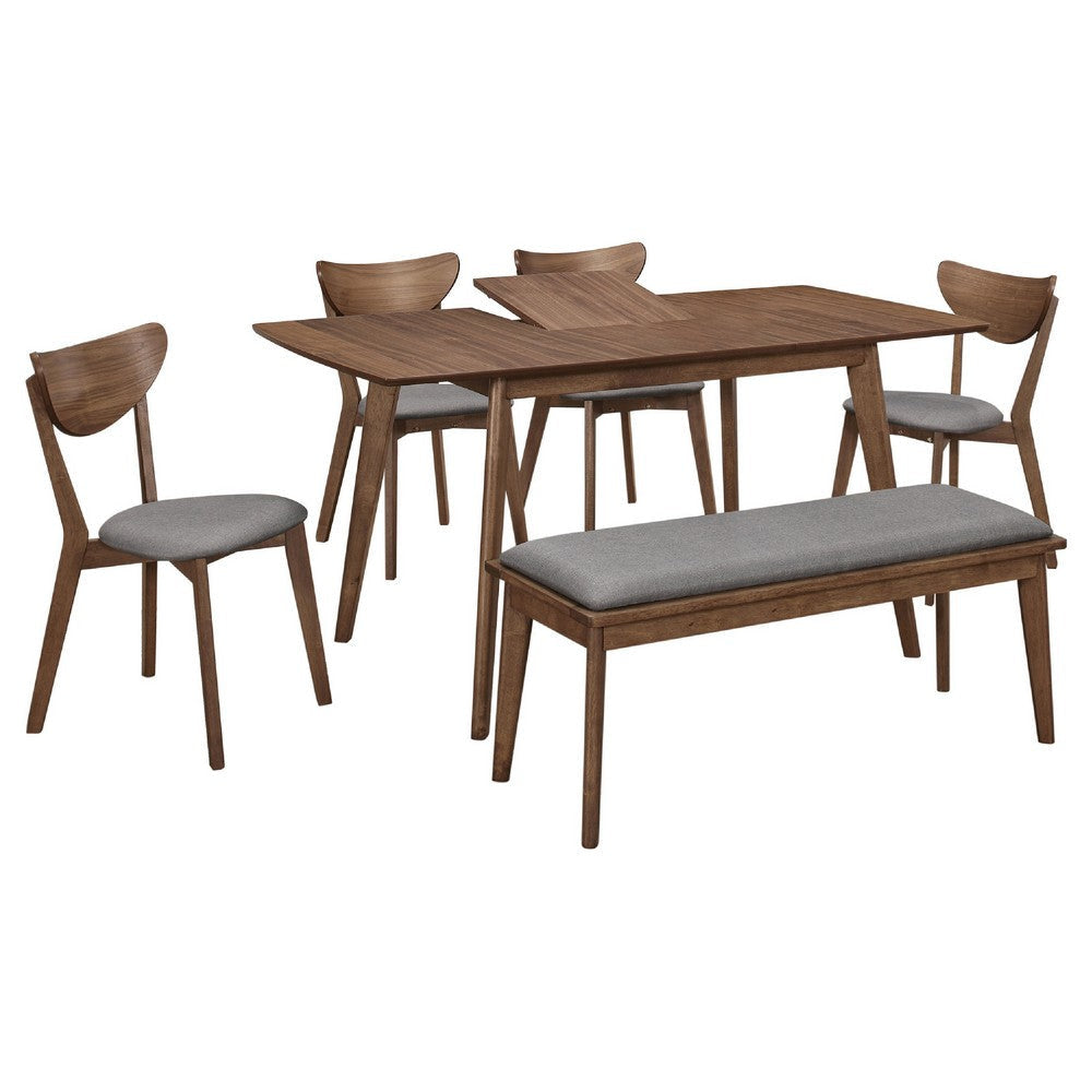 Relo 6pc Extendable Dining Table | Bench | 4 Chairs | Walnut Brown & Gray