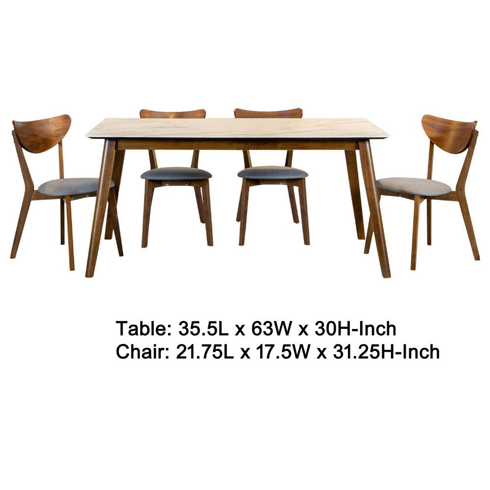 Pero 5pc Dining Table and 4 Chairs | Walnut Brown | White Faux Marble BM338024